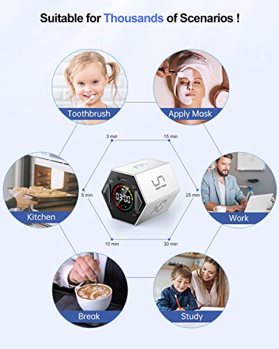 Ticktime T6 Pomodoro Timer Cube for Focus, Study, Work, Task, ADHD, Kitchen - color: Gray