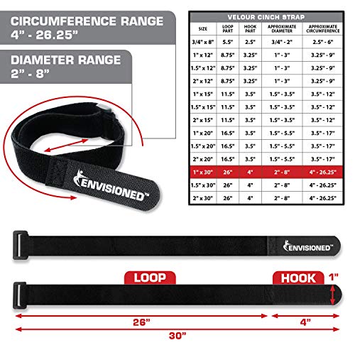 Velour Cinch Straps 1" x 30" - 8 Pack, Soft Touch Microfiber Reusable Hook and Loop - size: 1" x 30"