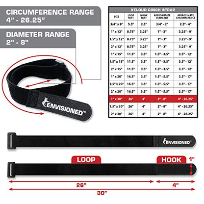 Velour Cinch Straps 1" x 30" - 8 Pack, Soft Touch Microfiber Reusable Hook and Loop - size: 1" x 30"