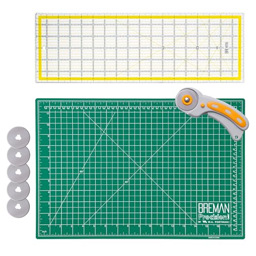 WA Portman 12x18 Fabric Cutting Mat, Quilting Rotary Cutter, Acrylic Ruler | Sewing Kit includes 12x18 Fabric Cutter Mat with 5pc Blade Rolling Cutter for Fabric, & 6x18 Acrylic Ruler, Quilting Supplies - size: 12" x 18"