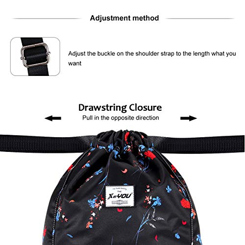 XEYOU Drawstring Backpack Bag Sport Gym Sackpack Beach Cinch Bag | Lightweight Swimming Bag, Water-Resistant Fabric, Travel Daypack for Women and Men - color: Carnation Flower Pattern
