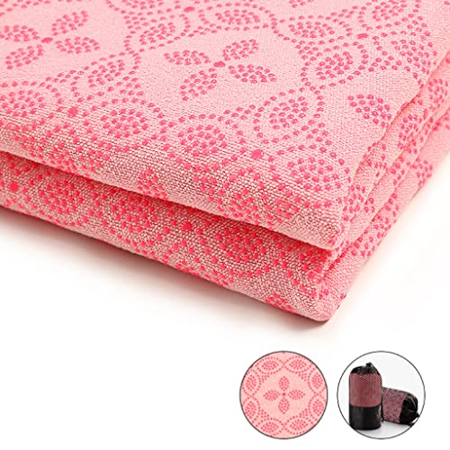 Yoga Towel, Hot Yoga Mat Towel - Sweat Absorbing Non-Slip for Hot Yoga, Pilates and Workout, 24x72 inches with Upgraded Clover-Shaped Grip Dots (Pink 2) - color: Pink 2