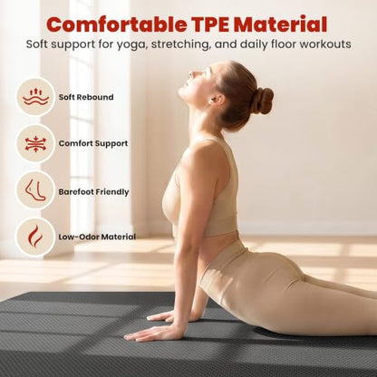 Large Yoga Mat, 6' x 4'/6' x 3' x 6mm /8mm/12mm Thick Workout Mat - color: Black, size: 72" x 36" x 0.24"