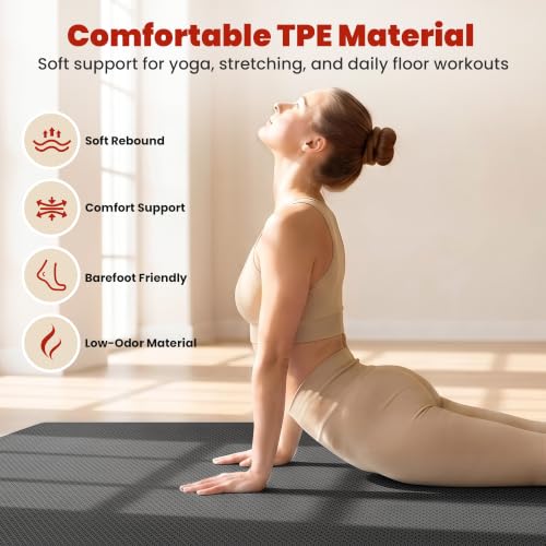 Large Yoga Mat, 6' x 4'/6' x 3' x 6mm /8mm/12mm Thick Workout Mat - color: Black, size: 72" x 48" x 0.32"