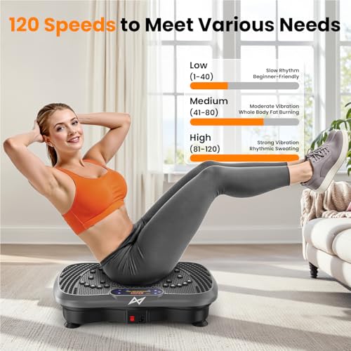 AXV Vibration Plate Fitness Platform Exercise Machine Body Vibrating Board | Curved Design Powerful 200W Bluetooth Oscillating Shake Plate for Lymphatic Drainage Recovery Whole Body Toning With Handles - color: BT.PRO.GRAY