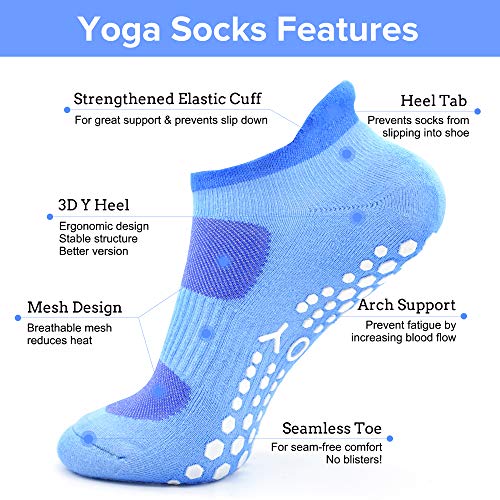 Busy Socks 2 Pack Women Ankle Non Slip Yoga Pilates Grip Socks with Cushion | Anti Skid Slipper Arch Support Socks for Barre Bikram Dance Trampoline Fitness Hospital Home Floor Walking Jogging Cardio - color: 2 Pairs Blue