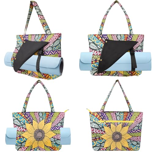 Yoga Mat Bag Yoga Bags and Carriers Fits All Your Stuff Yoga Tote Bag with Zipper Pocket Yoga Mat Carrier Pilates Bag Take in Out Mat Easily - color: Sunflower