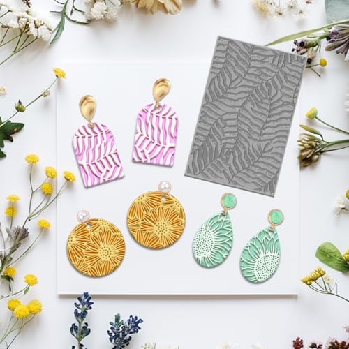 4PCS Polymer Clay Flowers Leaves Texture Sheets Set for Using with Clay Cutters, Boho Clay Texture Mats, Jewelry Making DIY Craft Tools - style: Plant and Flower Theme-4pcs
