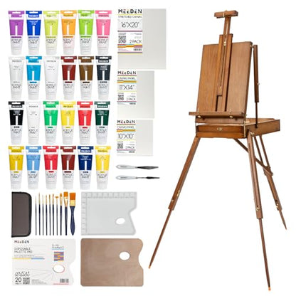 MEEDEN Painting Kit with French Easel, 24 Colors Acrylic Paint Set, 10 Pcs Paint Brush Set, Canvas Set & Art Supplies, Great Painting Set for Beginners & Artists