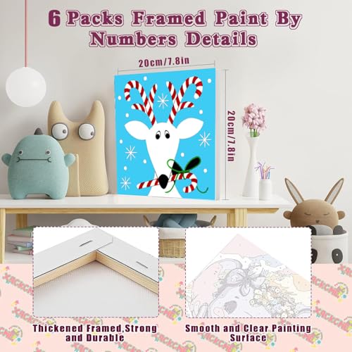 SYDYLH 6 Packs Framed Chrsitmas Paint by Numbers Kit for Kids Ages 8-12,Snowman Easy Acrylic Paint by Number Framed on Canvas,Number Painting Paint by Numbers Kit for Home Wall Decoe 8x8inch - color: Chrsitmas Paint By Numbers with Framed 6-pack, size: 8'