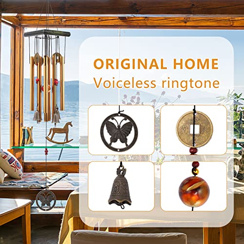 Chinese Traditional Retro 8 Tubes 5 Bells Bronze Yard Garden Outdoor Living Wind Chimes 60cm - size: Guanyin+Butterfly