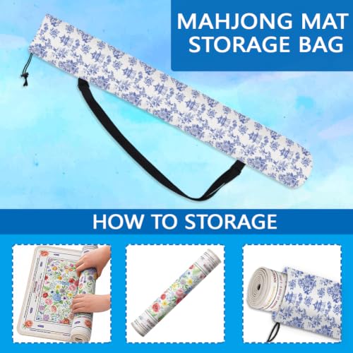 FINGERINSPIRE Mahjong Mat Holder Bag with Strap 35.83x5.9inch Canvas Yoga Mat Bags with Adjustable Strap Blue Birds Floral Branches Print Drawstring Carrier Bag Outdoor Storage for Mahjong Yoga Mats