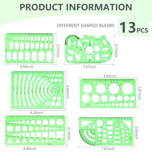 SenseYo 13 Pack Drawings Templates Stencil, Circle Template for Geometric Drawing Stencils, Plastic Clear Circle Stencils Architecture Supplies Drafting Tools for Office, Studying, Designing - size: 13 pcs