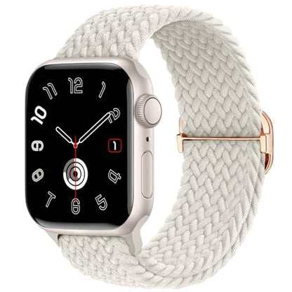 Braided Stretchy Nylon Band Compatible for Apple Watch Bands Women Men - color: Light Starlight, size: 38mm/40mm/41mm/42mm