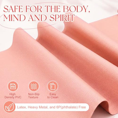 Funtery 3 mm Thin Yoga Mats Bulk, 68 x 24 Inches Lightweight PVC Exercise Mats Non Slip Workout Fitness Pads for Yoga Pilates Stretching Classes Gym Home Studio - color: Rose
