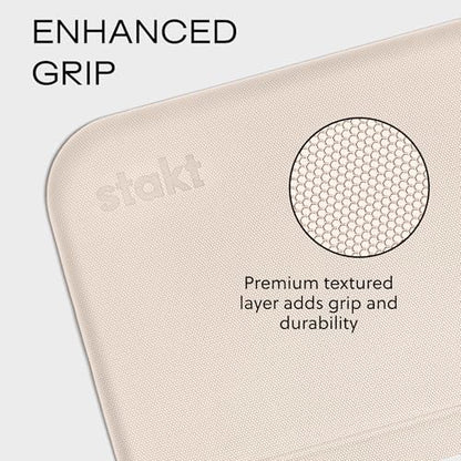 Stakt Foldable Yoga Mat Pro - Non Slip 2 in 1 Fitness Exercise Mat | Premium textured grip, 12 mm thick, folding design, EVA foam blend, supports Pilates, barre, and strength training - color: Dune