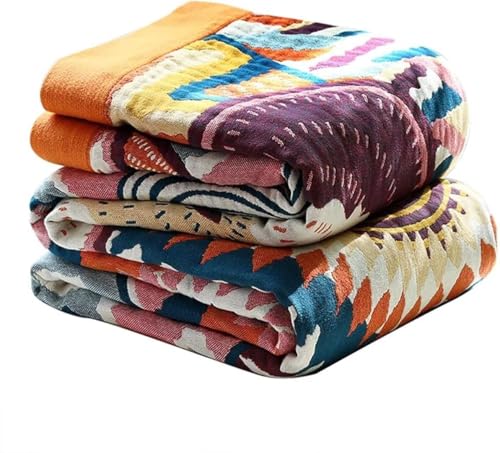 Boho Throw Blanket for Bed 100% Cotton Bohemian Blankets Ultra Soft Woven Muslin Decorative Blankets All Seasons Vintage Quilt Knitted Blanket for Sofa Chair (Colorful, 50"x60") - color: K-colorful World, size: 50"x60"