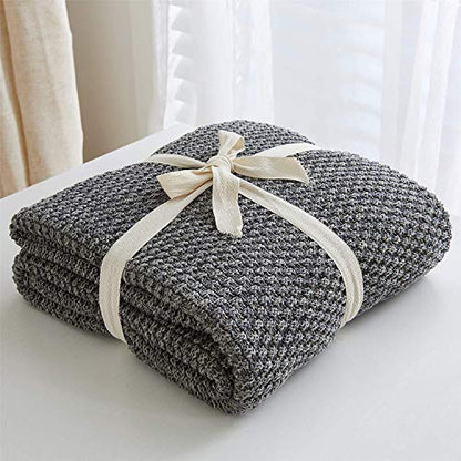 Longhui bedding 소파용 그레이 니트 담요, 부드럽고 아늑한 세탁기 세탁 가능한 100% 면 소파 케이블 니트 담요, 무게 1.8kg(4파운드), 152.4 x 203.2cm(60 x 80인치) 오버사이즈, 그레이 화이트 색상 - color: 다크 그레이., size: 60" x 80", Oversized