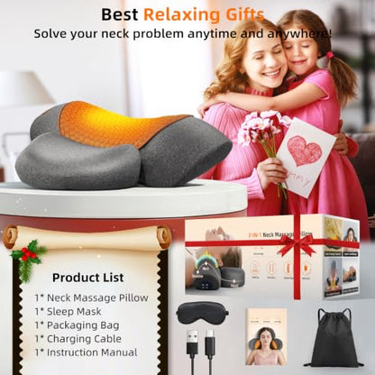 Upalled Cordless Heated Neck Massager Pillow for Pain Relief Deep Tissue