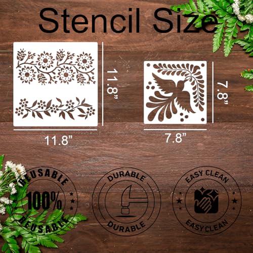 Mexican Stencils for Painting Talavera Stencil | Reusable Folk Art Stencils for Painting on Vases Wall Floors Furniture Cielito Lindo Decor - style: Talavera