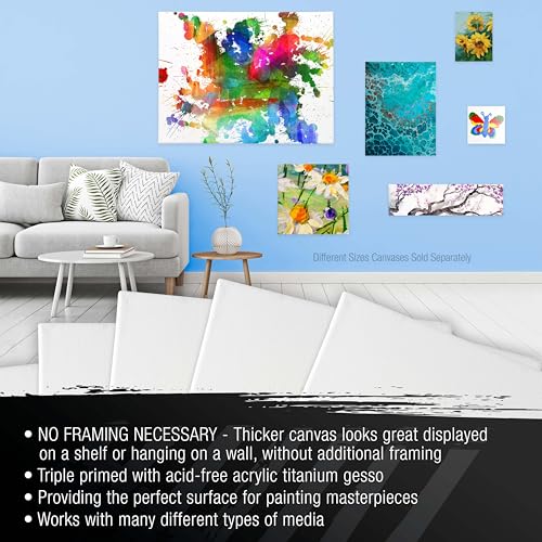 U.S. Art Supply Rectangle Stretched Canvas for Painting 12x60 inch Gallery Depth 1-1/2" Thick, 3-Pack - 12oz Acrylic Gesso Triple Primed, Professional Artist Quality, 100% Cotton - Oil, Pouring Paint - size: 12" x 60"