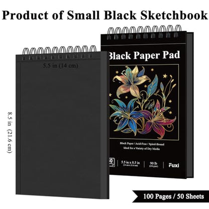 Fuxi Black Paper Sketchbook, 2-Pack - 5.5" x 8.5" | 90lb/150gsm Black Sketch Paper, 50 Sheets Per Pad - color: Black