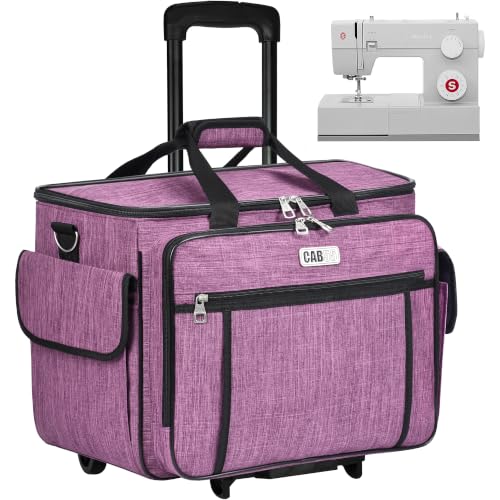CAB55 Rolling Sewing Machine Case, Detachable Rolling Sewing Machine Carrying Case on Wheels, Trolley Tote Bag with Removable Bottom Wooden Board for Most Standard Sewing Machine and Accessories - color: Purple