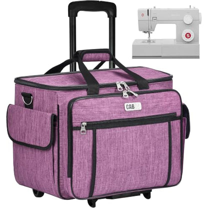 CAB55 Rolling Sewing Machine Case, Detachable Rolling Sewing Machine Carrying Case on Wheels, Trolley Tote Bag with Removable Bottom Wooden Board for Most Standard Sewing Machine and Accessories - color: Purple