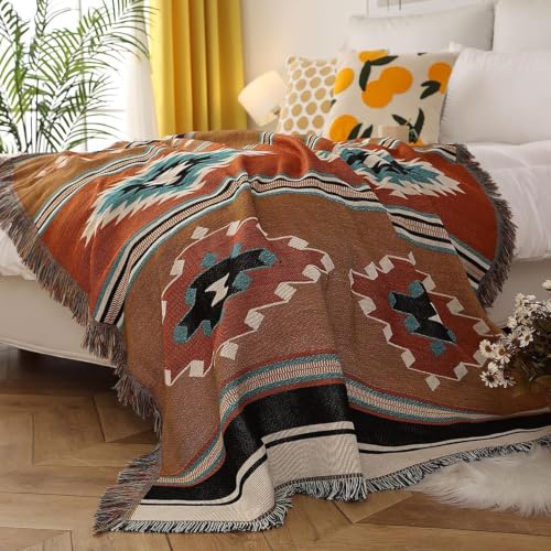 Luxlovery Aztec Boho Sherpa Throw Blanket – Southwestern Navajo Style, Lightweight Warm, 63"x86" Pumpkin Rust - color: Aima, size: 63"x86",160x220cm