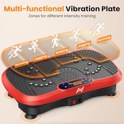 AXV Vibration Plate Fitness Platform Exercise Machine Body Vibrating Board | Curved Design Powerful 200W Bluetooth Oscillating Shake Plate for Lymphatic Drainage Recovery Whole Body Toning With Handles - color: BT.PRO.RED