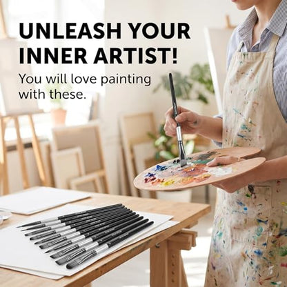 10 Pcs Flat Paint Brush Set, Synthetic Nylon Hair Art Brushes for Acrylic Watercolor Oil Gouache, Detail Face Body Craft Painting, Artist Kit with Wooden Handle for Beginners Adults
