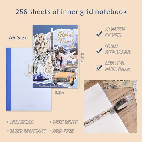 emmoolife Scrapbooking Supplies Kit, Daily Life World Travel Scrapbook Kit for Bullet Junk Journal, Stationery, A6 Grid Notebook, DIY Journaling Supplies, Birthday Craft Gift Teen Women - color: Journey