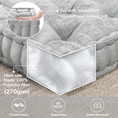 Intelligent Design Azza 바닥 베개 사각 푸프 부채꼴 가장자리 디자인의 셔닐 터프트 저자극성 벤치/의자 쿠션, 1개(1팩), 그레이 - color: 스퀘어 그레이, size: 20"W x 20"L x 5"H