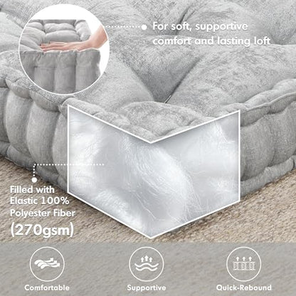 Intelligent Design Azza 바닥 베개 사각 푸프 부채꼴 가장자리 디자인의 셔닐 터프트 저자극성 벤치/의자 쿠션, 1개(1팩), 그레이 - color: 스퀘어 그레이, size: 20"W x 20"L x 5"H