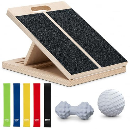 Slant Board for Calf-Stretching - Adjustable Wooden Incline Wedge for Squats and Balance, Portable Calf Stretcher for Ankle, Knee and Achilles Heel Support, Stretch & Rehab Kit - size: SLANT-STRETCH-KIT
