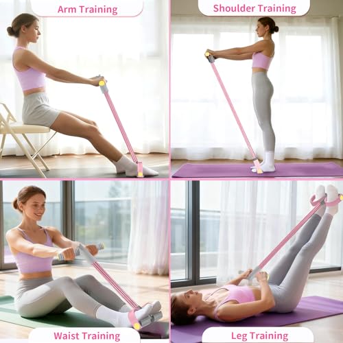 Pedal Resistance Band with Handle, Durable 6-Tube Exercise Bands - color: Pink & Gray
