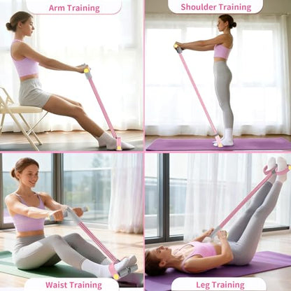 Pedal Resistance Band with Handle, Durable 6-Tube Exercise Bands - color: Pink & Gray