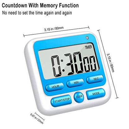 4-in-1 Digital Timer with Count Up/Down, Clock & Alarm, Ring & Silent Modes - color: Blue