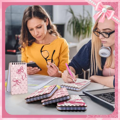 Fuyoooo 12 Pcs Pink Bow Diamond Art Notebook for Adults, 4.72 x 2.83 Inch | Coquette Bow Diamond Art Kits, Bowknot DIY Cover Notebook Diamond Painting for Beginners, 5d Journal Notepad Accessories - style: Pink Bow
