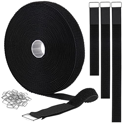 YMCRLUX 1"x64ft Hook and Loop Straps with 70 Metal Buckles, Adjustable Fastening Cable Straps, Cut-to-Length Cinch Strap, Reusable Nylon Securing Cord Ties for Organizer or Storage, 1 inch Wide, Black - size: 1in x 64ft Black
