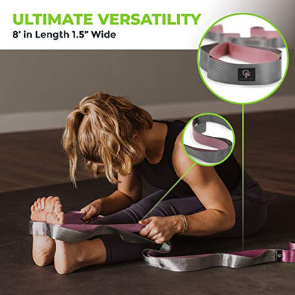 Gradient Fitness Stretching Strap for Physical Therapy, 12 Multi-Loop Stretch Strap 1.5" W x 8' L, Neoprene Handles, Physical Therapy Equipment, Yoga Straps for Stretching, Leg Stretcher. - color: Pink/Grey
