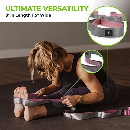 Gradient Fitness Stretching Strap for Physical Therapy, 12 Multi-Loop Stretch Strap 1.5" W x 8' L, Neoprene Handles, Physical Therapy Equipment, Yoga Straps for Stretching, Leg Stretcher. - color: Pink/Grey