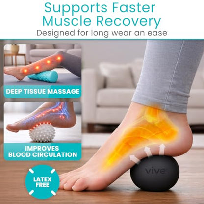 Vive Massage Ball Set (4 Piece) - Plantar Fasciitis Relief Foot Pain Hot | Cold Therapy - Heel Spur, Sore Muscle, Trigger Point, Back, Arm, Neck, Shoulder, Leg Circulation Roller
