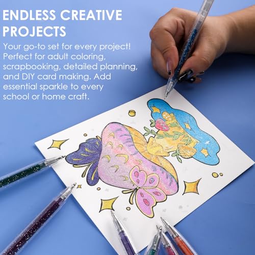Grabie 18 Color Glitter Gel Pens, Retractable Sparkle Art Pens | Retractable Design, Smooth Gel Ink, Sparkling Finish, Acid Free Ink, Quick Drying, Coloring Books, Journaling, Drawing - color: 18 Colors Retractable Glitter Gel Ink Pens