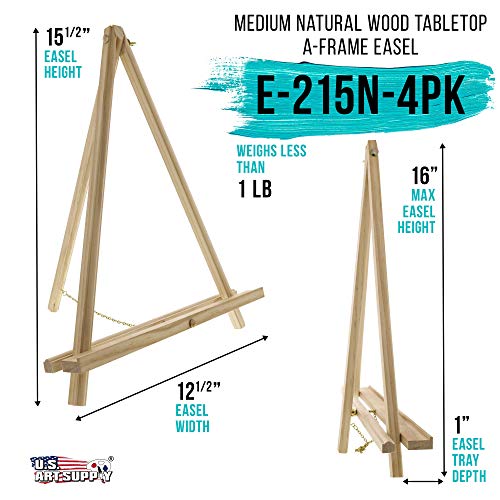 U.S. Art Supply 16" Natural Wood Tabletop Easel (4 Pack) - Adjustable | A-Frame Canvas Stand for Painting Party & Signs - Table Top Easel for Painting, Canvas Holder, Crafts, Photos, Pictures - color: Natural, size: 16 inch