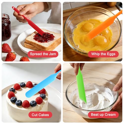 Silicone Jar Spatula 6 pcs Jar Scraper Long Handle Thin Spatula Heat Resistant Cake Cream Spatulas Set Sourdough Stirring Stick Non-Stick Jam Spreader for Kitchen Cake Cream Butter Jam Baking Mixing - color: Style3: 6 PCS