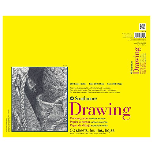 Strathmore 300 Series Tape Bound Drawing Pad, 70 lb. Drawing Paper, 14 X 17 inches, White, 50 Sheets (340-114) - size: 14x17, style: Glue Binding