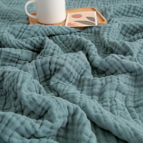 EMME Muslin Blankets for Adults Teal Small Blanket 40" x 50" | Throw Blanket for Couch Breathable Gauze Soft Lightweight Airy Light - color: 01 - Teal, size: Small (40" x 50")