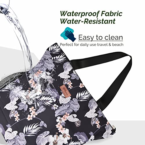 Buringer Large Waterproof Beach Bag for Women Sandproof Tote Bag with Zipper and Pockets Pool Bag for Travel Gym Vacation - color: Floral