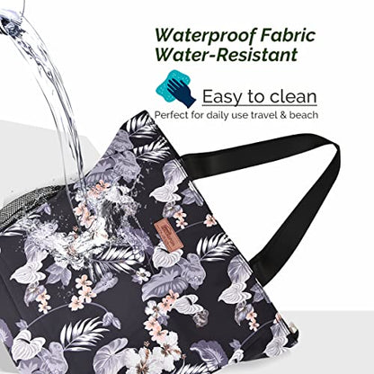 Buringer Large Waterproof Beach Bag for Women Sandproof Tote Bag with Zipper and Pockets Pool Bag for Travel Gym Vacation - color: Floral